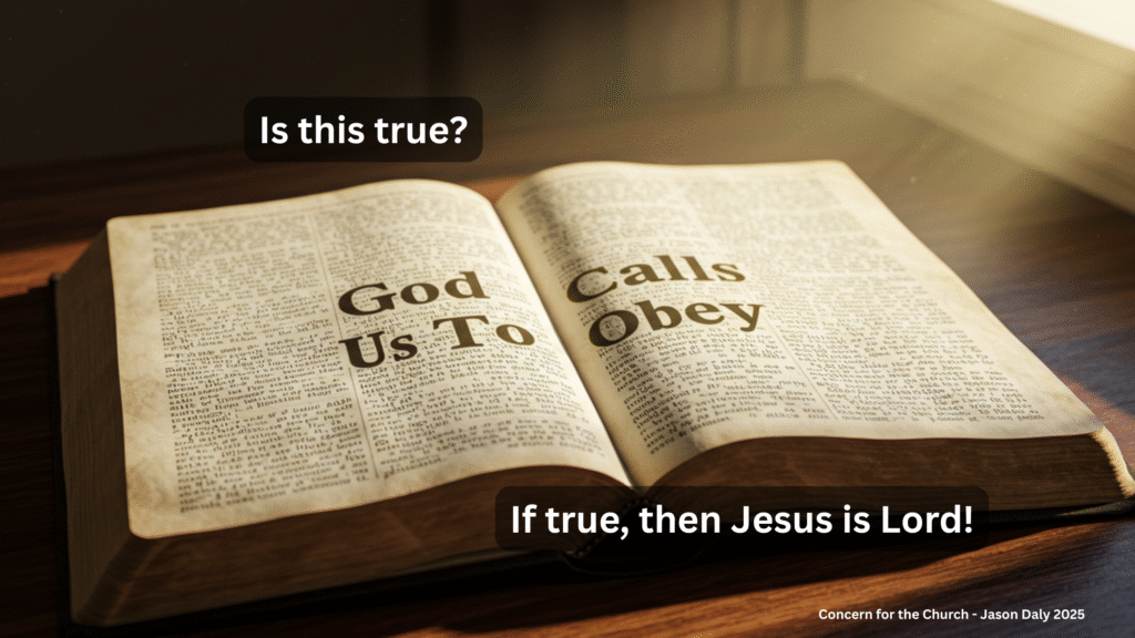 an open bible with the words "God calls us to obey" written on its pages.